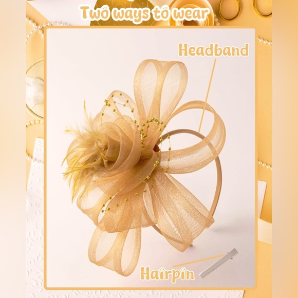 Fascinators Hat Women Tea Party Headband Flower Cocktail Mesh One Size Yellow - Picture 4 of 8